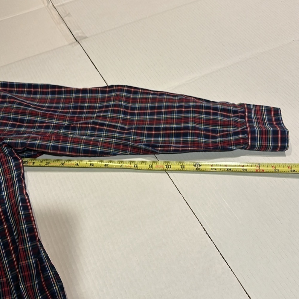 IZOD button up plaid long sleeve lightweight shirt navy red green white yellow - Picture 4 of 8